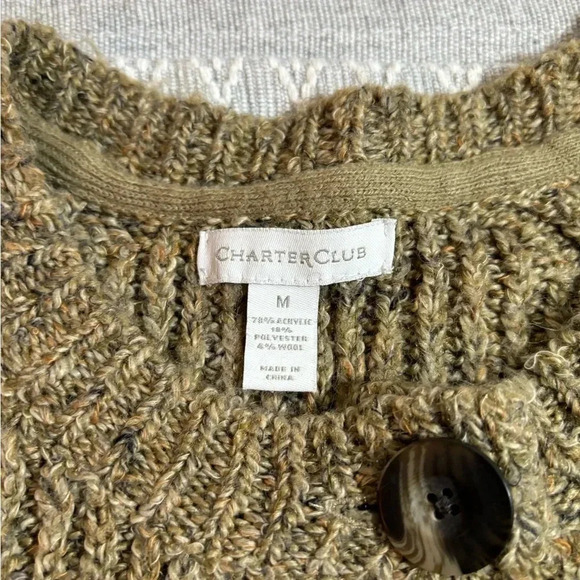 Charter Club 3 button cardigan sweater. Size M. Cap sleeves. Light browns. - Picture 6 of 7